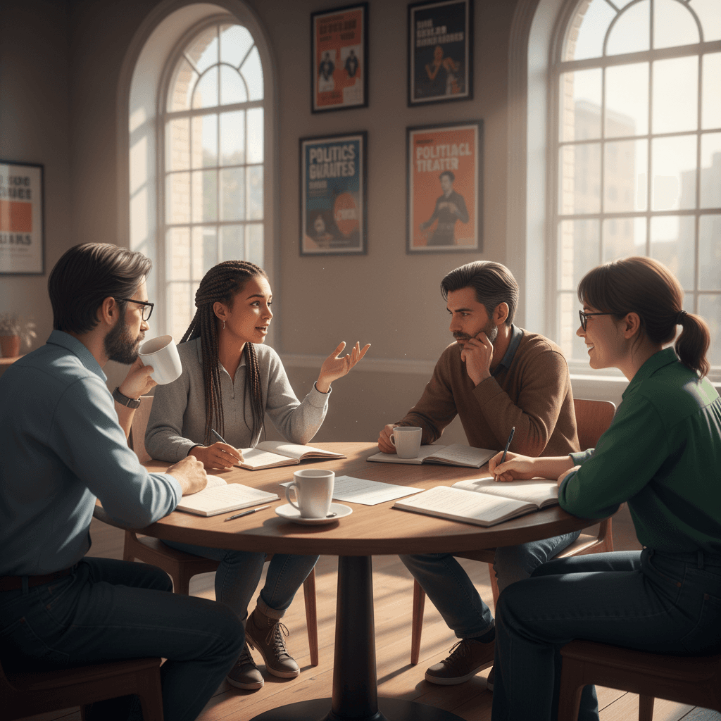 Público participando de discussão sobre teatro e política