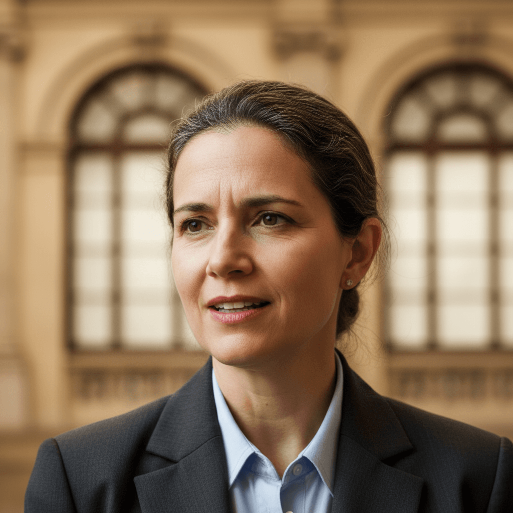 Retrato de palestrante com expressão engajada durante apresentação acadêmica