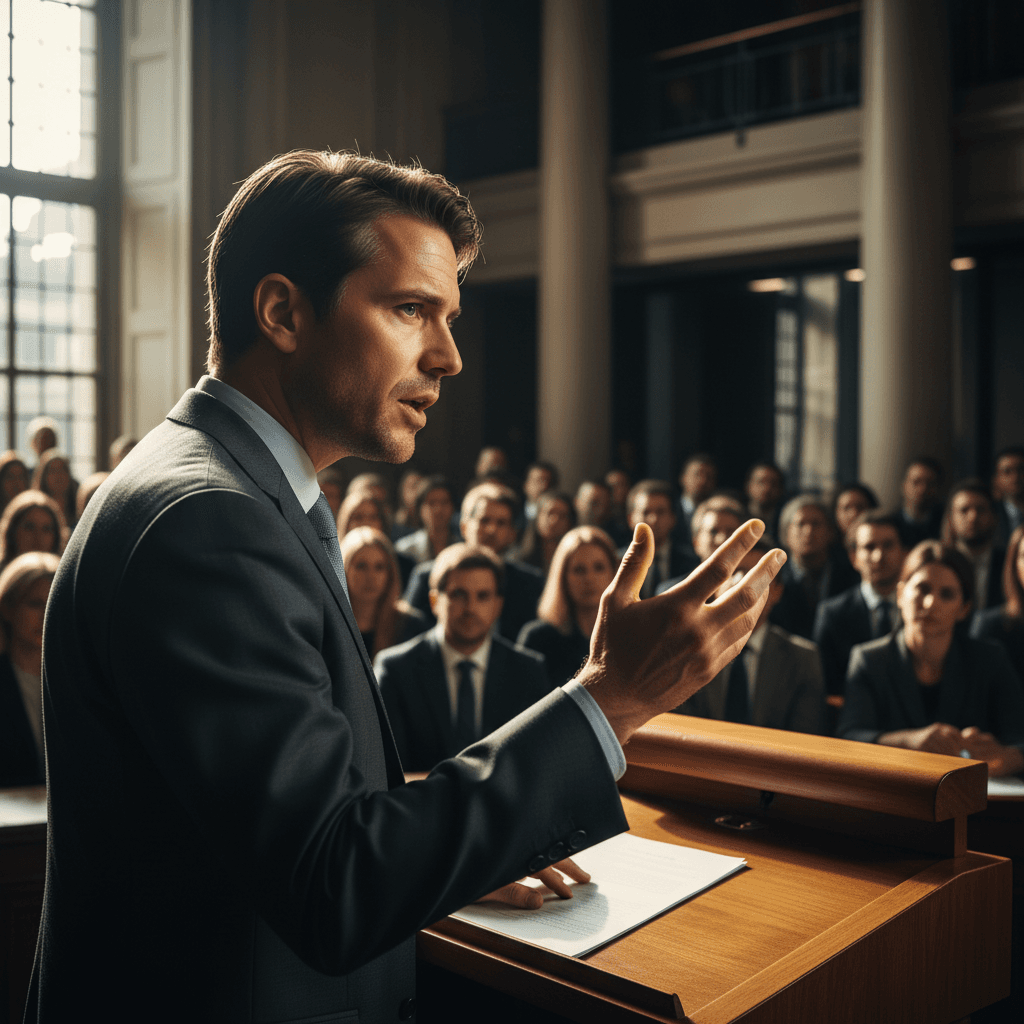 Palestrante apresentando durante encontro sobre teatro político